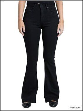 High Rise Flare Bell Bottom Jeans Cotton Blend Stretch Casual